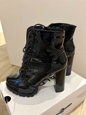 Black Glossy Combat Heel Boots